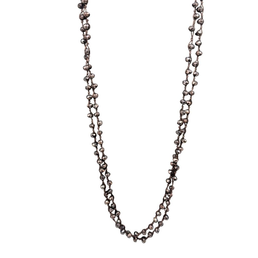 Brown Faceted Beaded Cord Strand Long Necklace Hippie Boho Bohemian